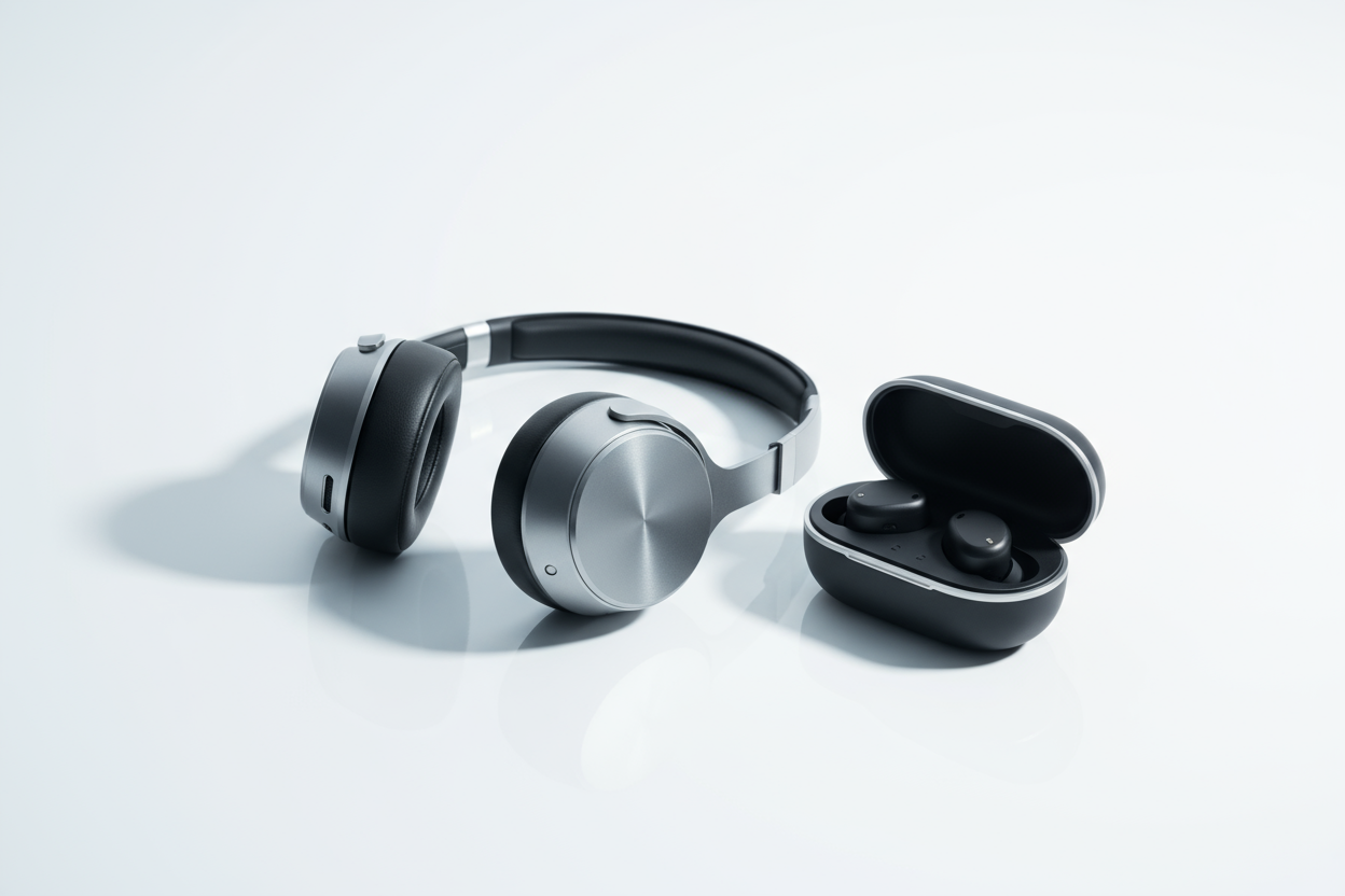 Give me morden image and on picture add headphones and buds